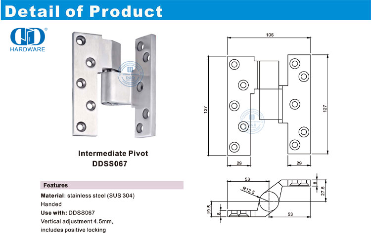 Stainless Steel Pivot Hinge Charnière pivotante en acier inoxydable