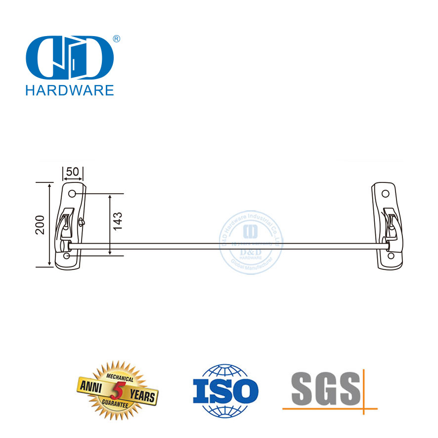 Hardware-DDPD009-SSS de sortie de barre de poussée à point de verrouillage unique en acier inoxydable