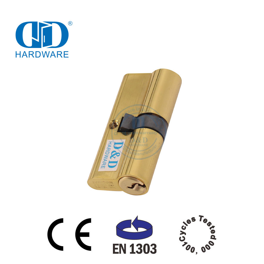 Cylindre de serrure à double clé en laiton poli EN 1303 pour porte en bois-DDLC003-60mm-PB