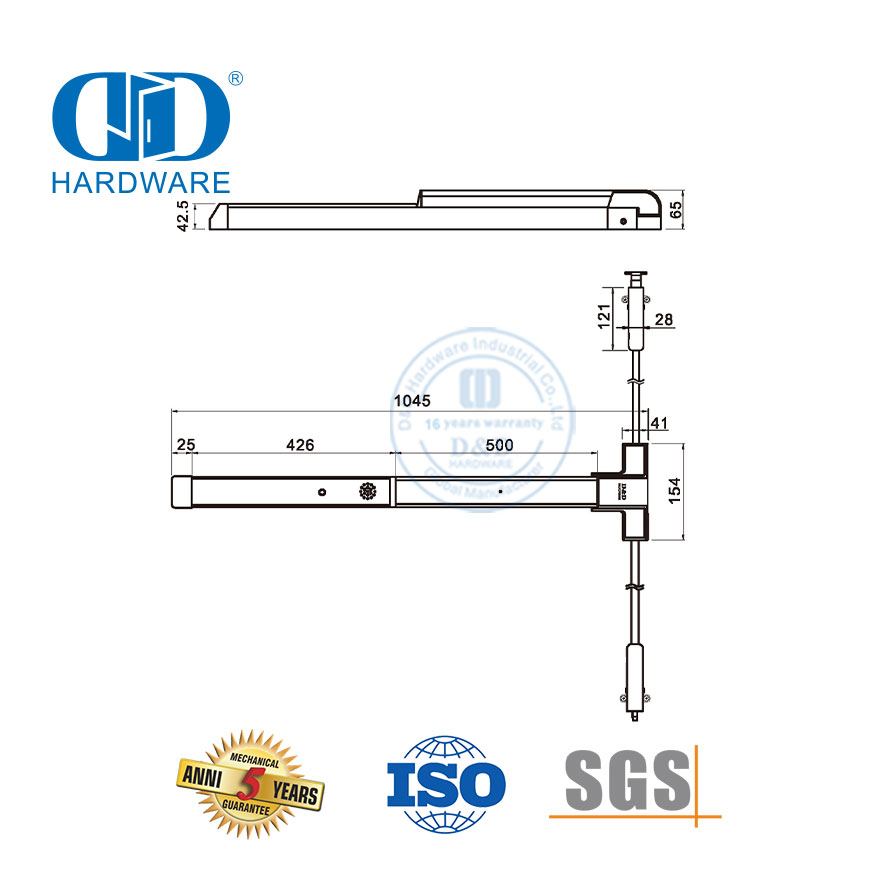 Barre de poussée de type vertical avec dispositif d'alarme de fumée-DDPD032-SSS