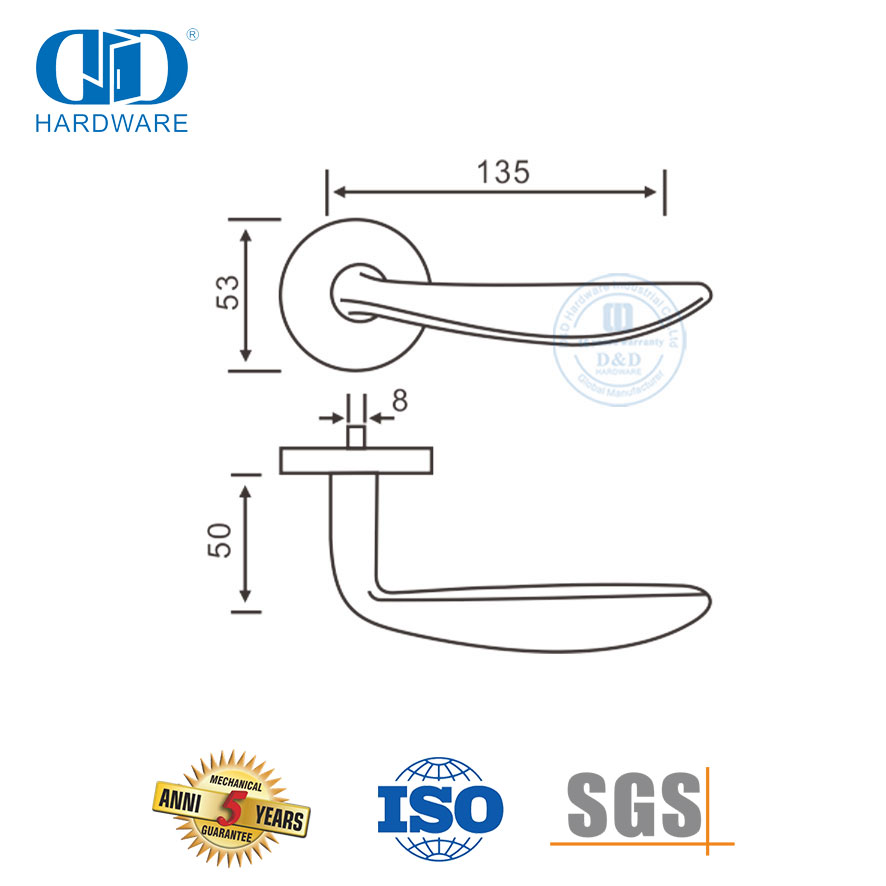 Accessoires de quincaillerie pour porte double Design moderne Poignée de porte solide de sécurité contemporaine-DDSH019-SSS