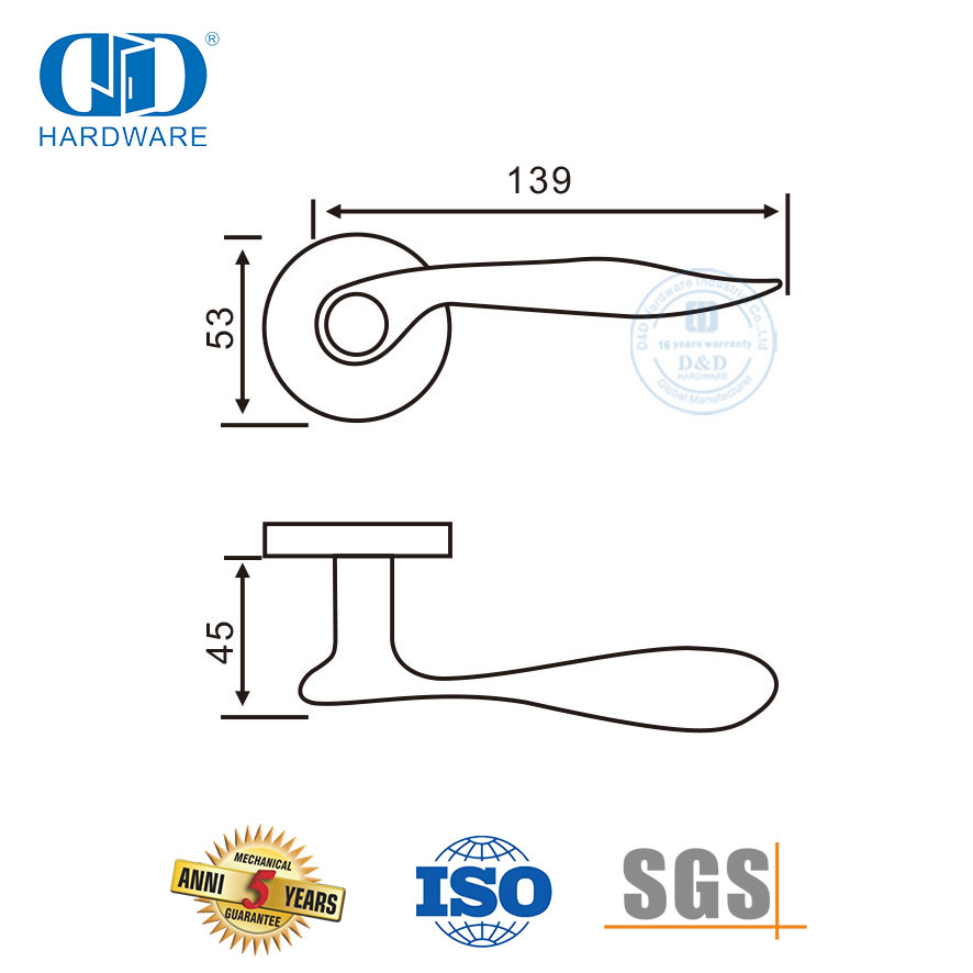 Quincaillerie de porte de luxe pour intérieur de villa européenne, poignée à levier solide en acier inoxydable-DDSH024-SSS
