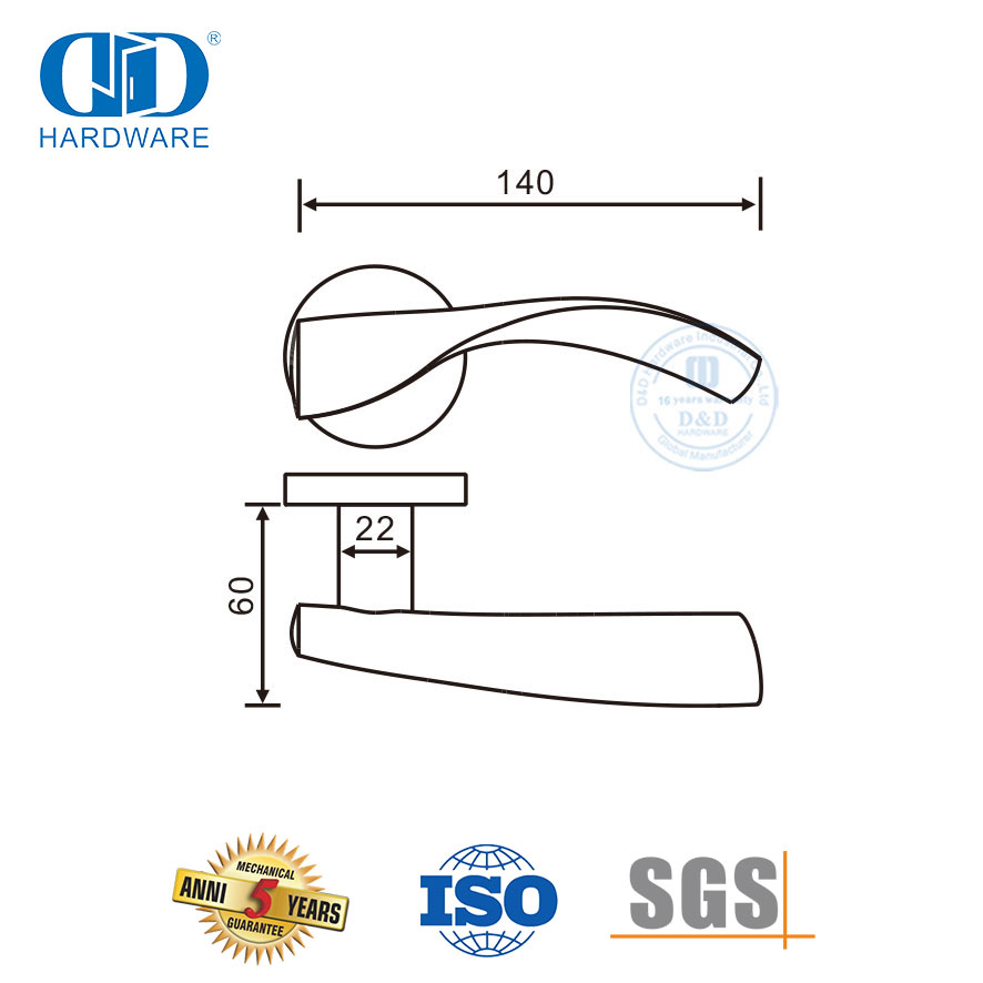 Poignée de porte solide en acier inoxydable 304 de conception simplifiée de type vague-DDSH049-SSS