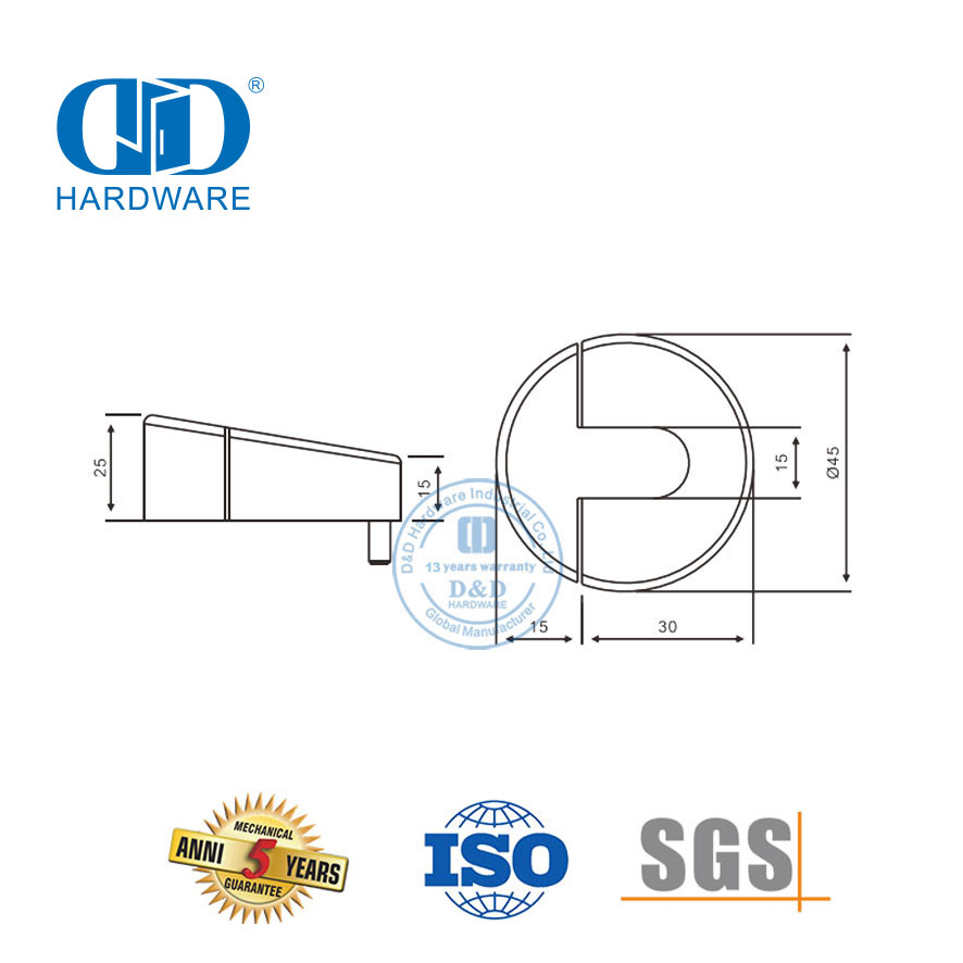 Quincaillerie de porte en métal finition chrome satiné, support de porte rond au sol-DDDS006-SC