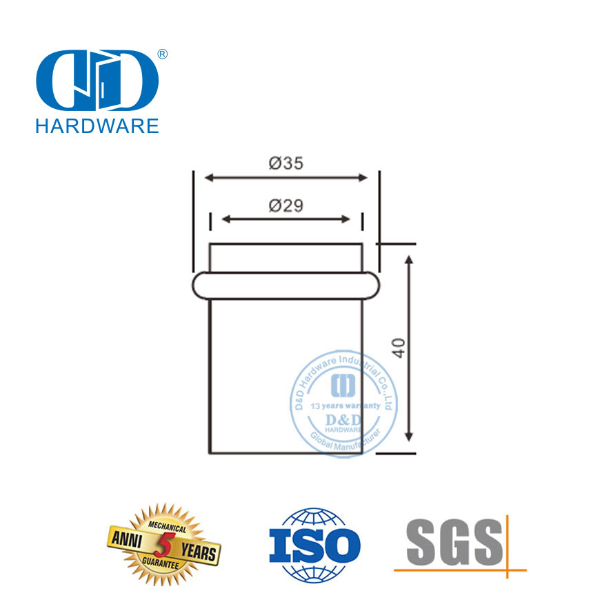Butées de porte de sol en acier inoxydable de forme cylindrique avec finition noire mate-DDDS011-MB