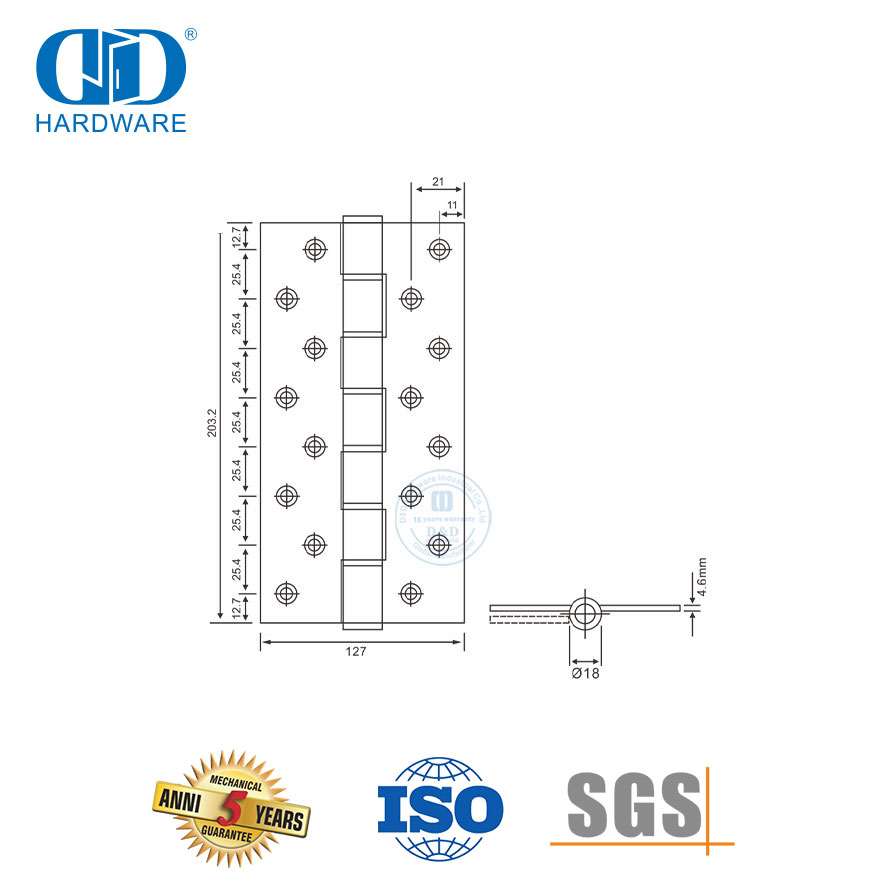 Charnière de 8 pouces à six roulements à billes en acier inoxydable pour porte robuste-DDSS054
