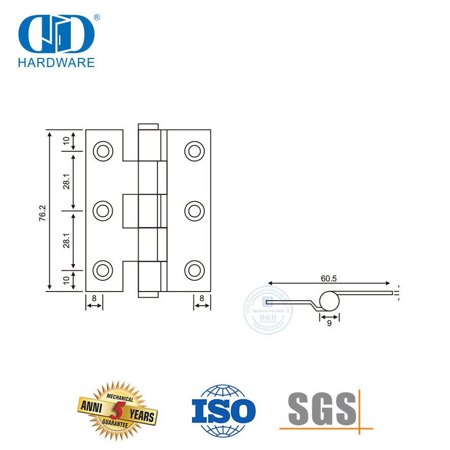 Charnière de porte à manivelle simple face rotative à 180 degrés en acier inoxydable-DDSS040