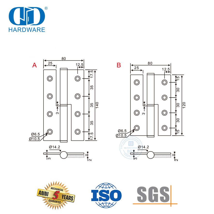 Pour quincaillerie de porte en métal, charnière affleurante en acier inoxydable de haute qualité-DDSS028-B
