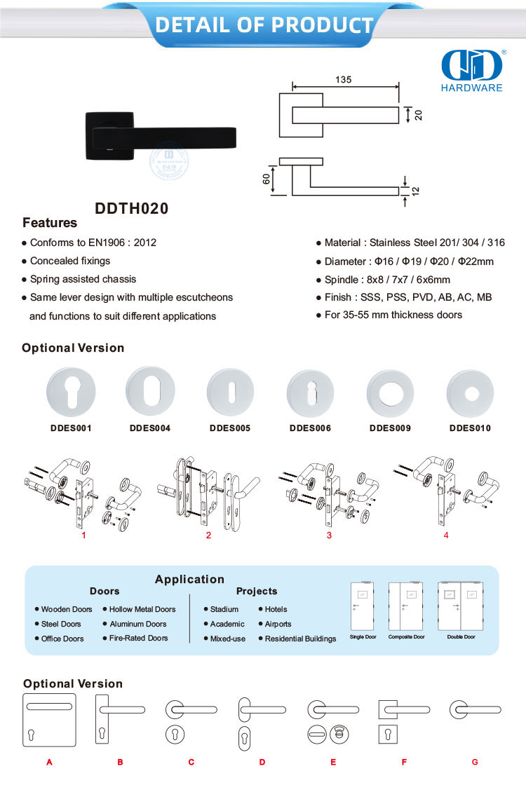 Poignées de porte à rosace carrée