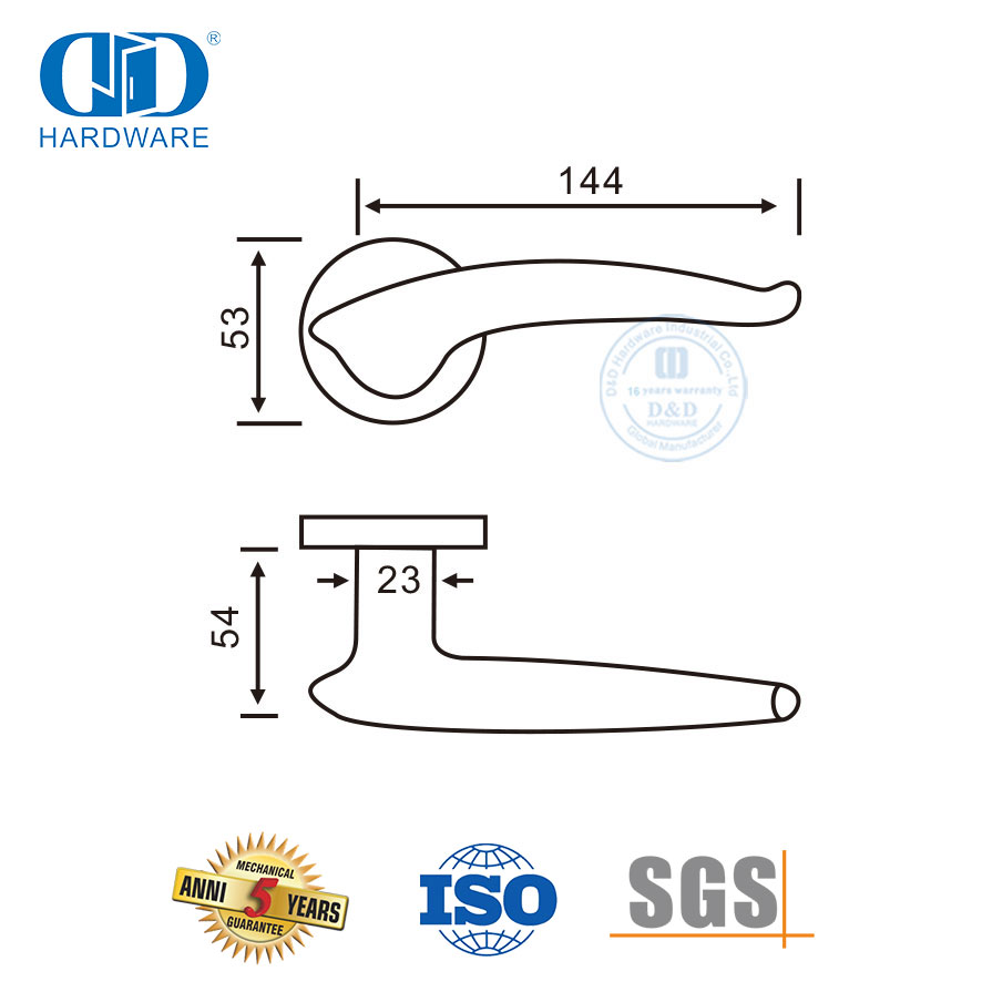 Poignée à levier solide en acier inoxydable au design épuré pour porte en aluminium-DDSH035-SSS