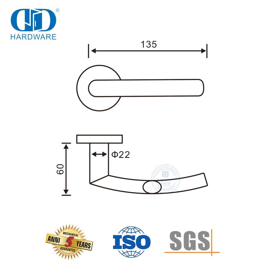 Poignée de porte de luxe en acier inoxydable sur rosace pour porte d'entrée-DDTH025-SSS