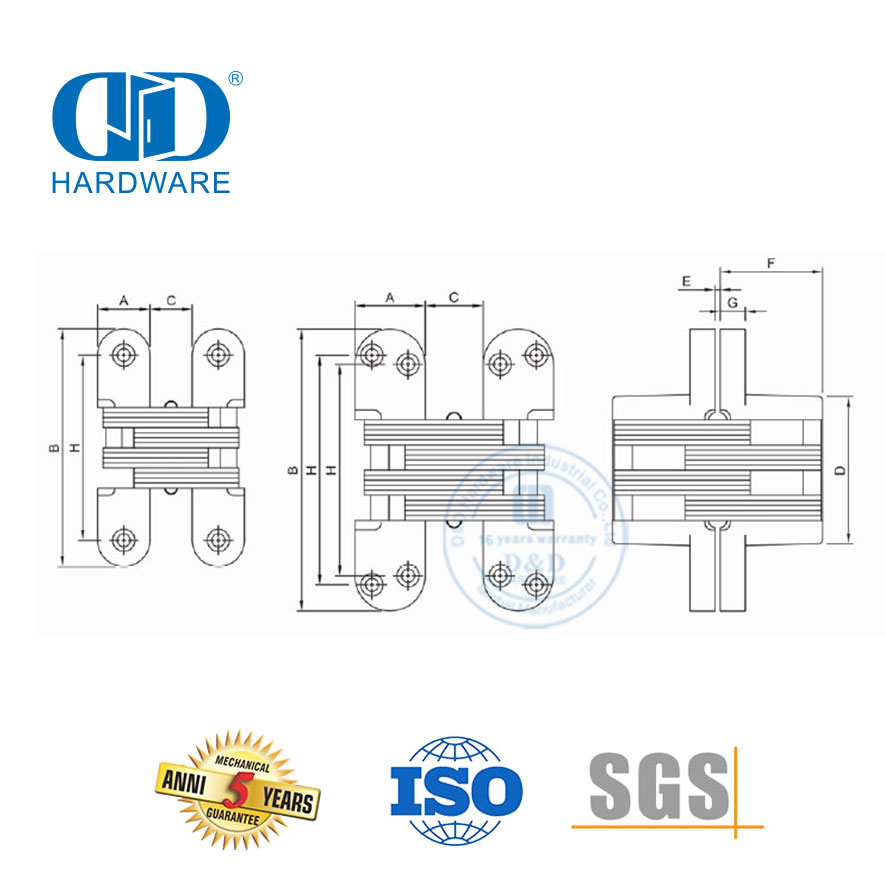 Charnière de porte de maison d'hôtel résidentiel à pivot caché en composite robuste en laiton poli de fabricant chinois-DDCH007