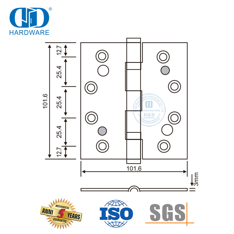 Quincaillerie de porte principale en acier inoxydable, charnière de sécurité double à cinq articulations-DDSS014