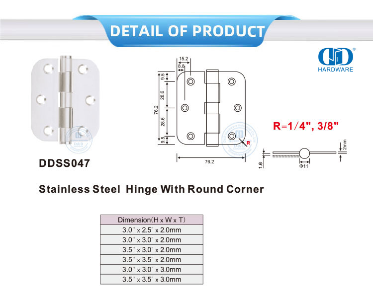 Charni&egrave;re d'angle rond