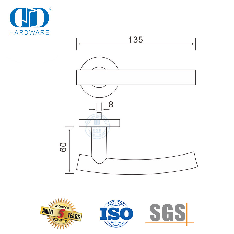 Quincaillerie de porte externe à rosace ronde moderne, poignées à levier tubulaires creuses-DDTH013-SSS