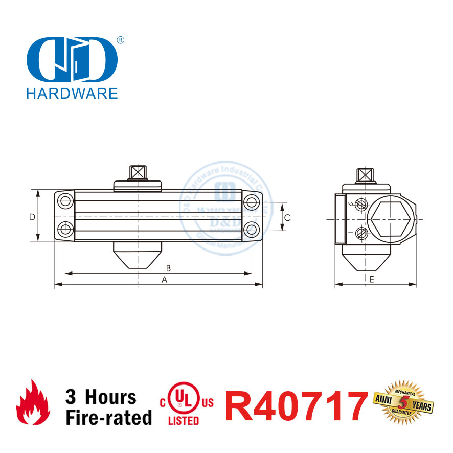 Ferme-porte résistant au feu homologué CE UL 10C, 60-85KG, 1100mm, DDDC031