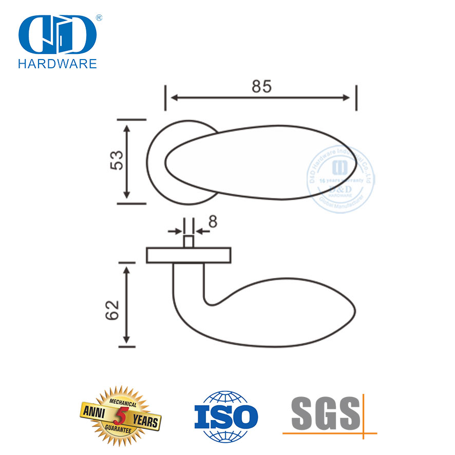 Poignée à levier solide de type court en acier inoxydable moulé de précision-DDSH030-SSS