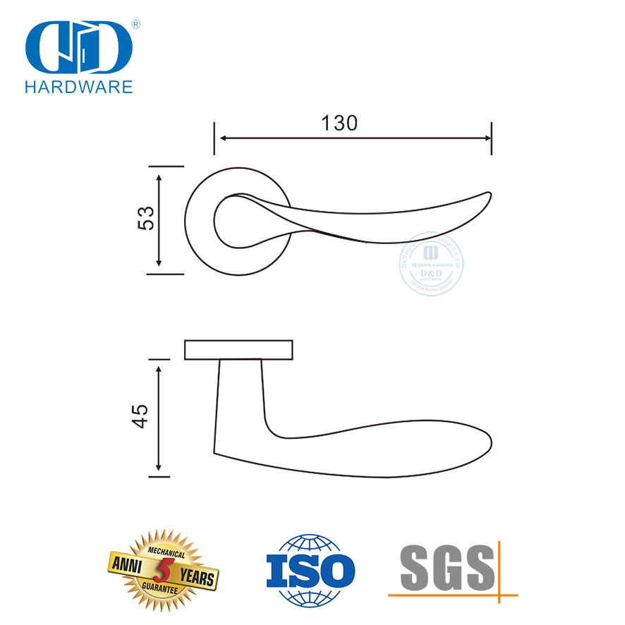Quincaillerie de porte principale Poignée à levier solide de type vague SS 316-DDSH006-SSS