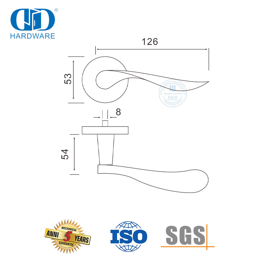 Poignée à levier solide en acier inoxydable pour porte d'entrée européenne-DDSH012-SSS