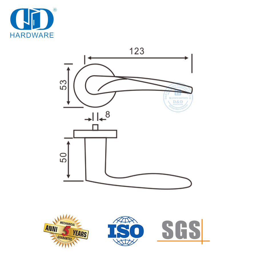 Poignée à levier solide tubulaire de salle de bains d'hôtel en acier inoxydable pour porte en bois-DDSH001-SSS