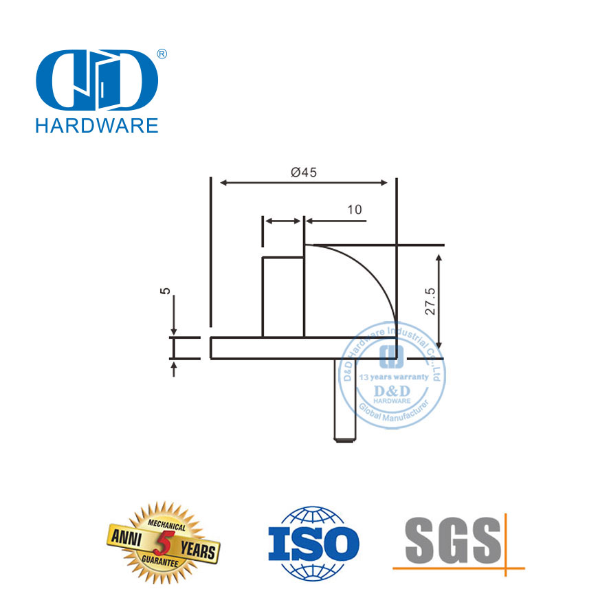 Fixation de porte en chrome satiné, support d'arrêt de porte pour bâtiment commercial-DDDS005-SC