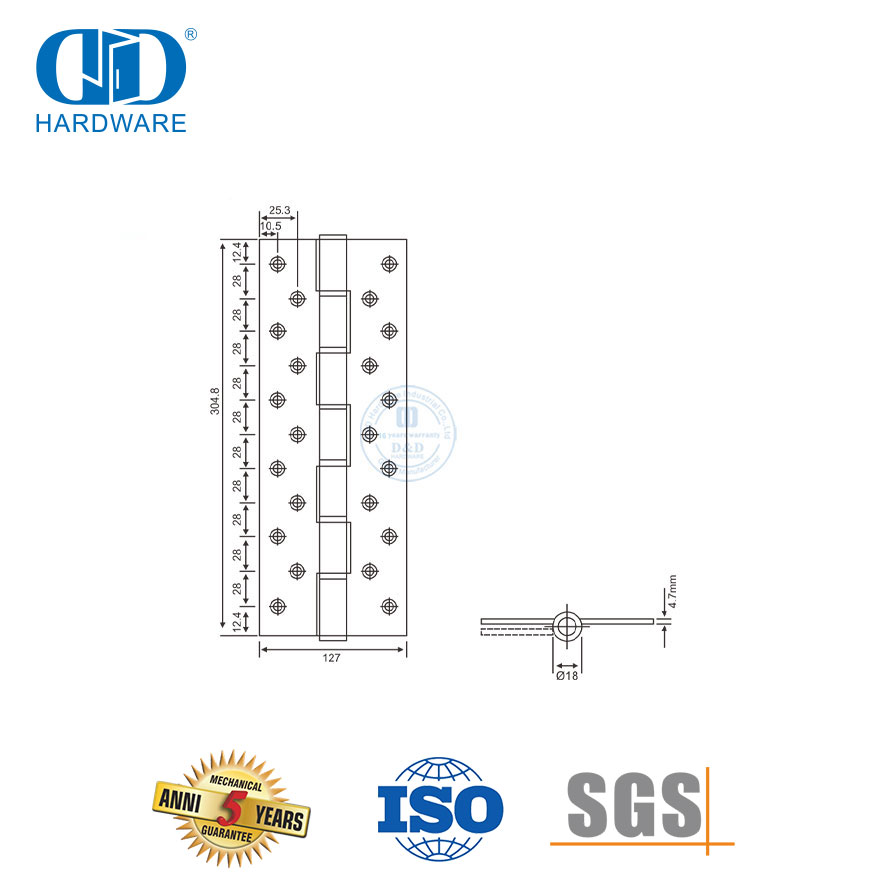 Charnière de porte robuste à coin carré en acier inoxydable de 12 pouces-DDSS053