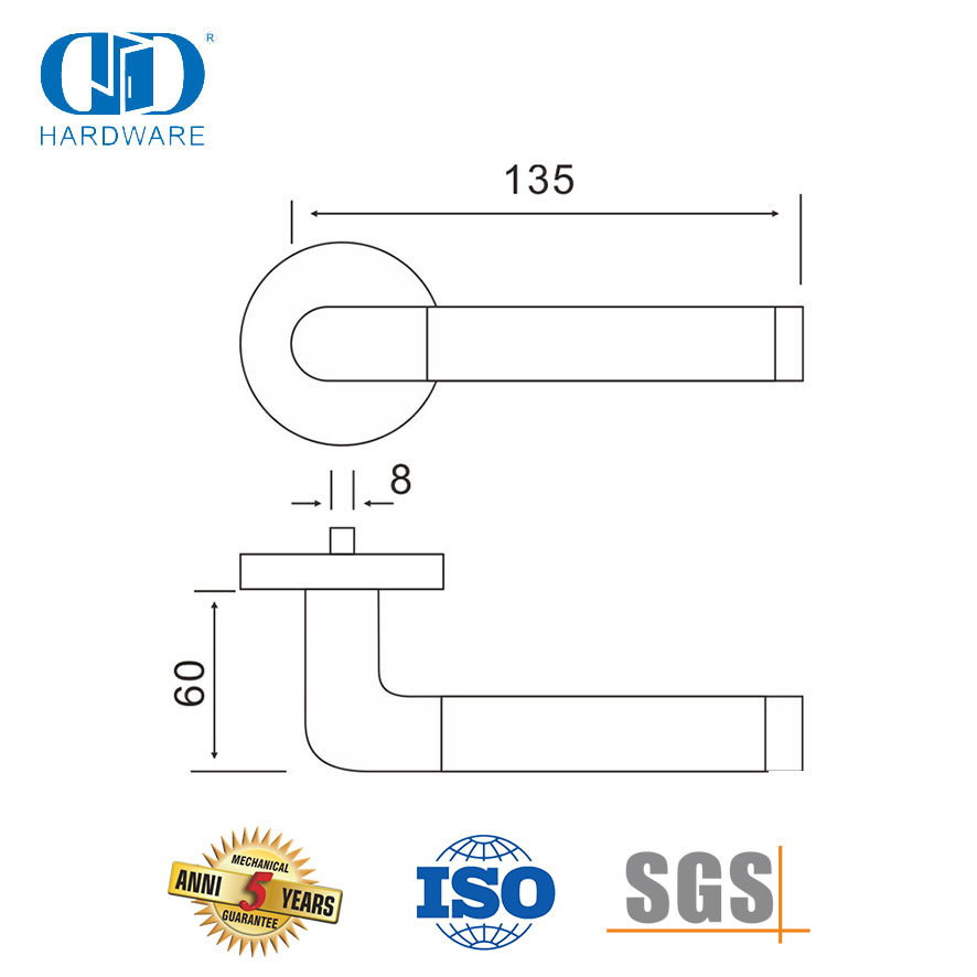 Poignée de porte à levier de haute qualité pour matériel de construction commercial de style européen-DDTH021-SSS