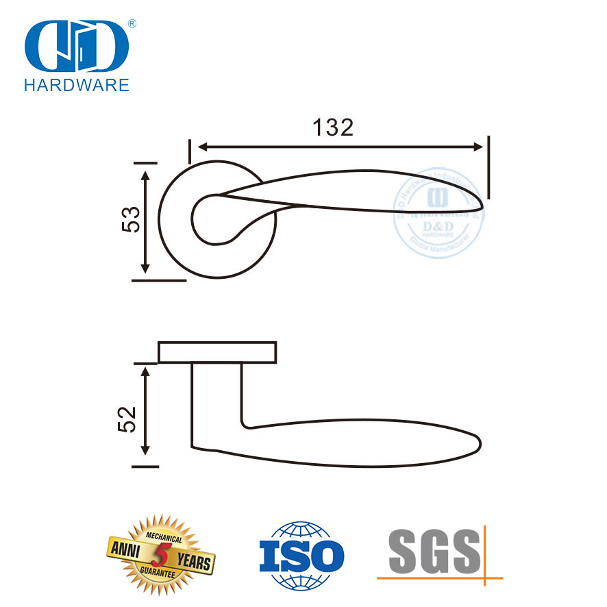 Poignée de porte à levier circulaire solide en acier inoxydable de conception incurvée Classis-DDSH026-SSS