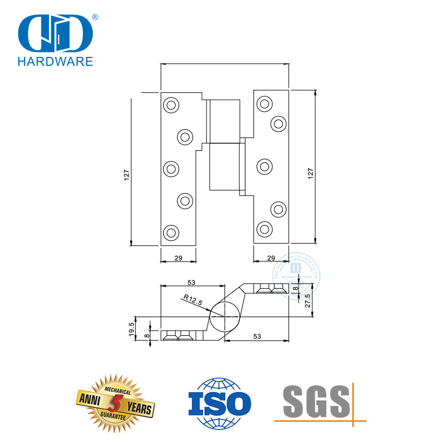 Quincaillerie de porte en métal, charnière pivotante de type sûr et durable en acier inoxydable-DDSS067