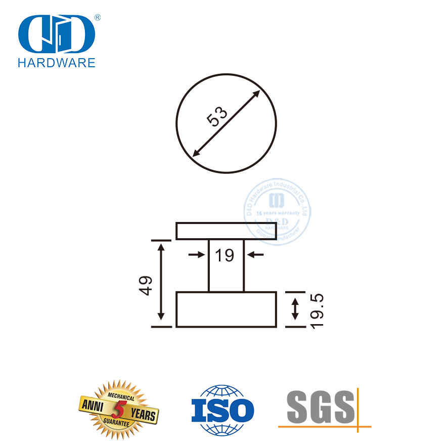 Bouton de poignée de porte ronde solide en acier inoxydable pour porte externe-DDSH039-SSS