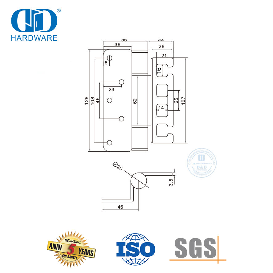 Charnière réglable avec axe de rotation ferme pour porte d'entrée en métal-DDSS064