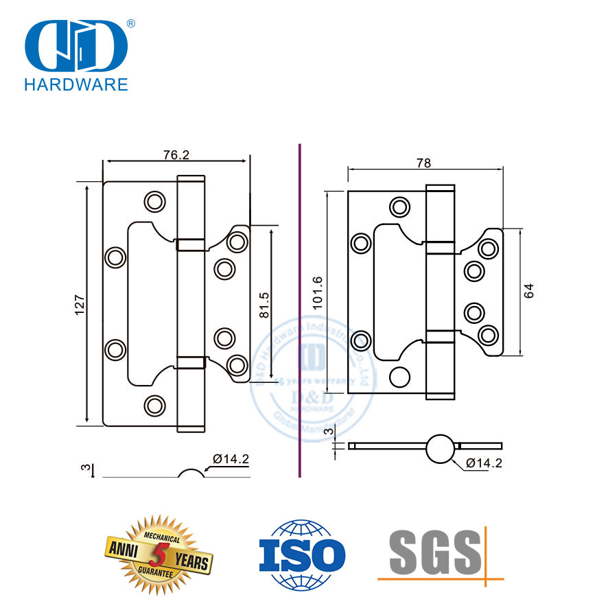 Charnières de porte commerciales robustes Charnière affleurante en acier inoxydable-DDSS026