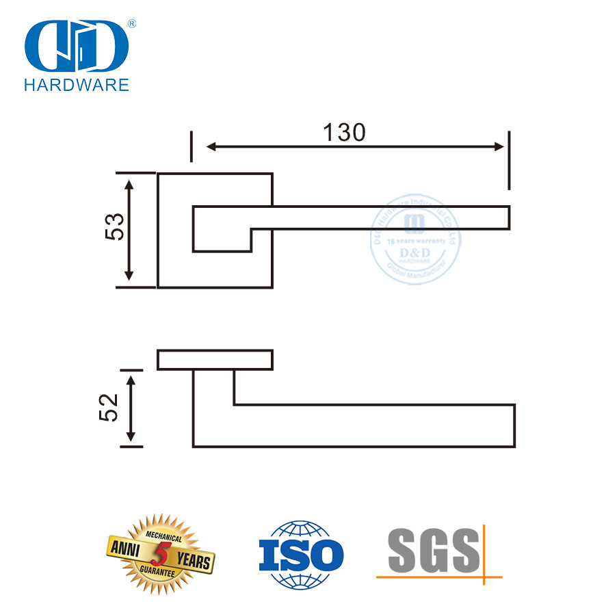 Poignée commerciale argentée de rosace carrée en acier inoxydable 304 pour porte d'entrée-DDSH037-SSS