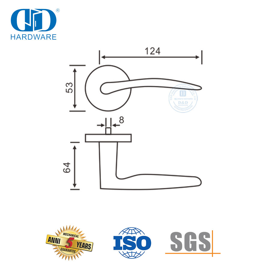 Poignée à levier solide pour porte intérieure privée de type européen en acier inoxydable-DDSH007-SSS