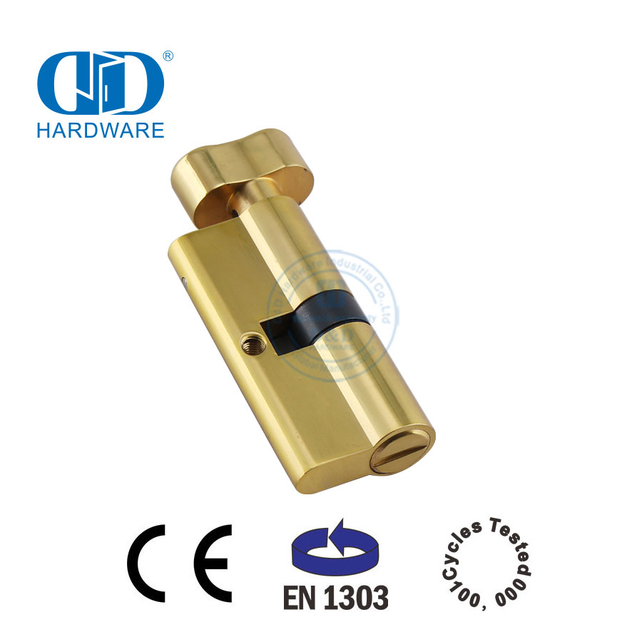 Cylindre de serrure de porte de salle de bain de style européen EN 1303 en laiton poli-DDLC007-70mm-PB