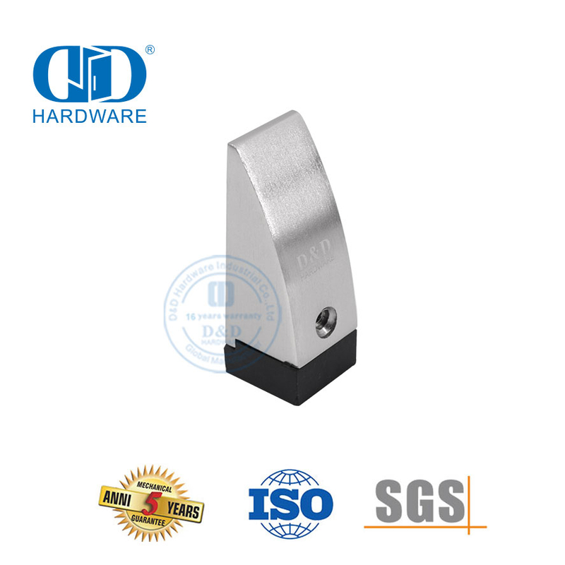 Butée de porte triangulaire en nickel satiné Butée en caoutchouc noir montée au sol-DDDS013-SN