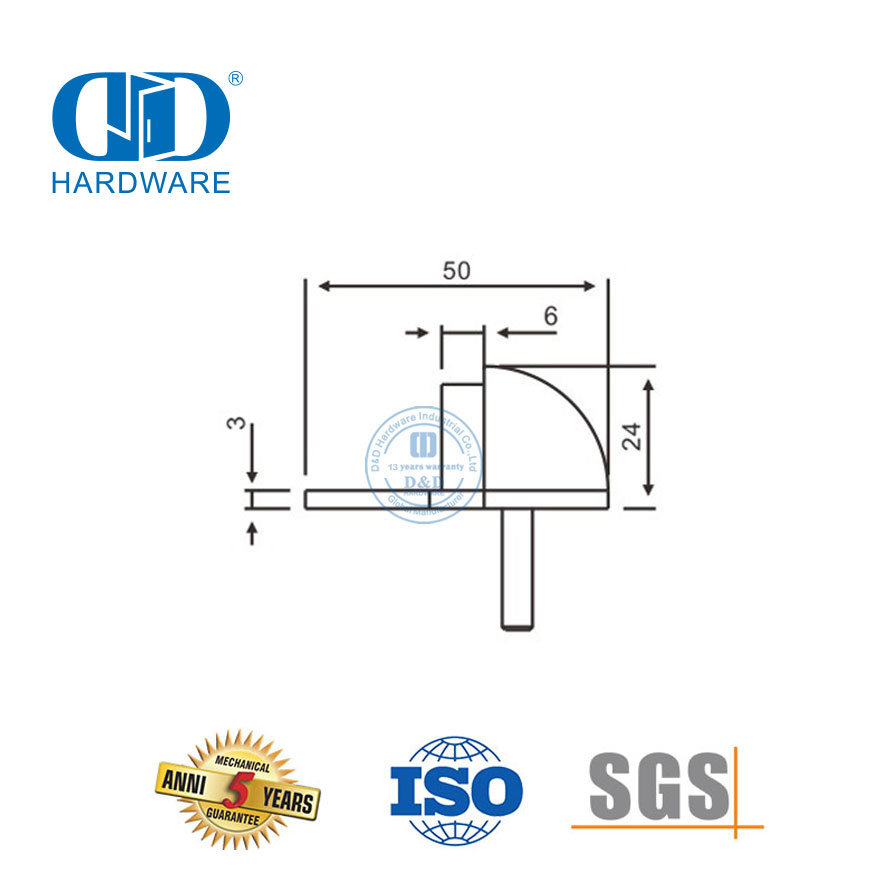 Support d'arrêt de porte demi-dôme hémisphère anti-collision en chrome satiné-DDDS004-SC