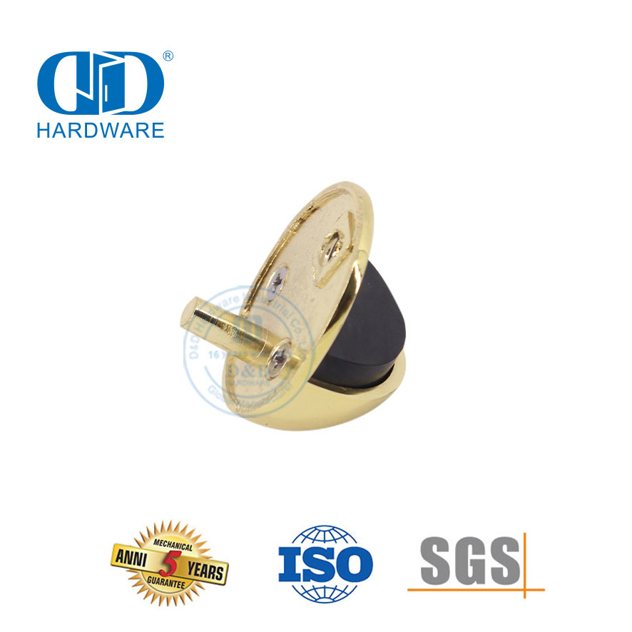 Arrêt de porte rond en caoutchouc, monté sur le sol, en laiton massif poli doré, Stop-DDDS005-PB