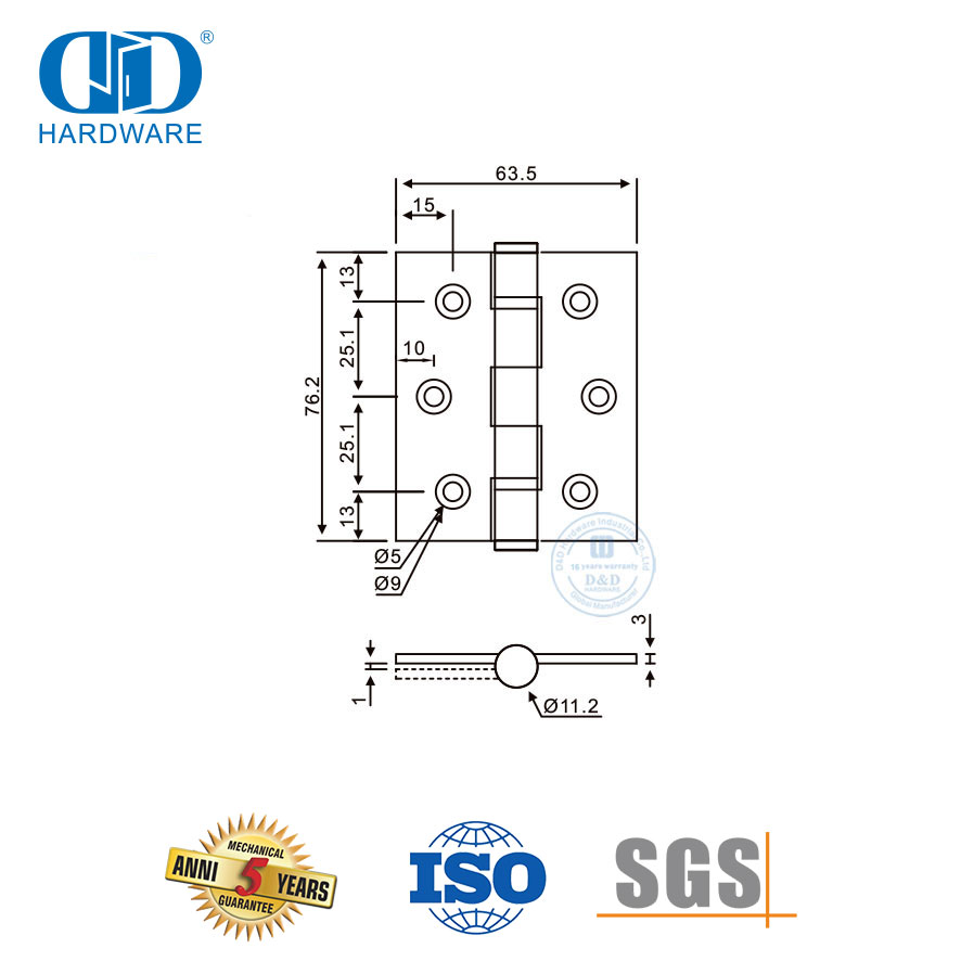 Charnière de porte à double roulement à billes en acier inoxydable-DDSS048-B