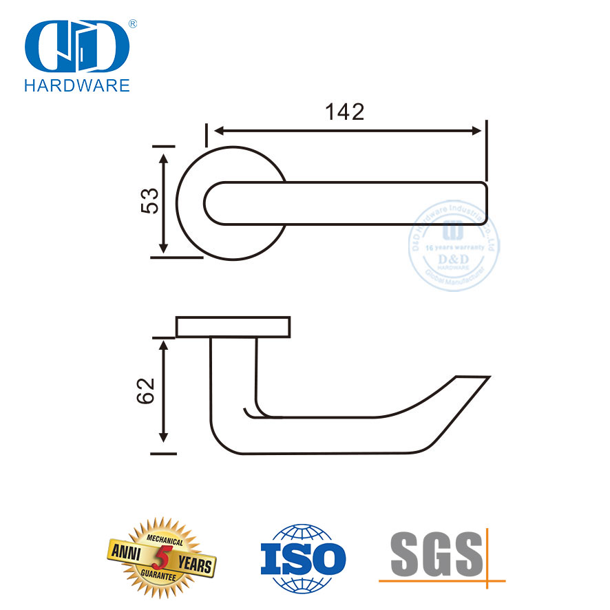Quincaillerie de porte en acier à installation facile, poignée à levier solide en acier inoxydable-DDSH028-SSS