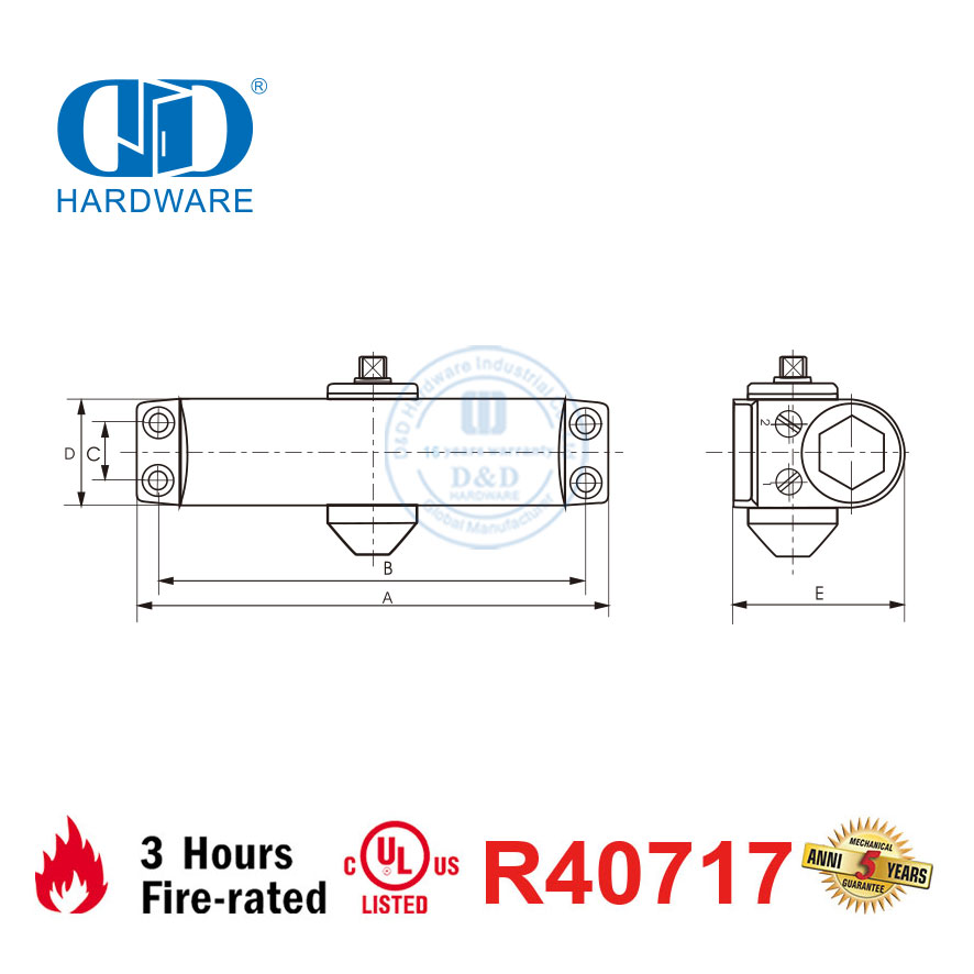 Ferme-porte robuste à vitesse réglable, 1100 mm, 60-85 kg, homologué CE UL 10C, résistant au feu, largement utilisé-DDDC039