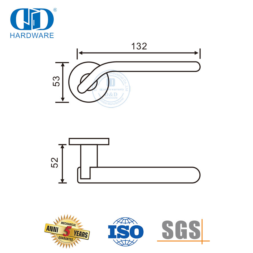 Accessoires de porte d'entrée européenne, poignées de porte à levier solide en acier inoxydable 304-DDSH040-SSS