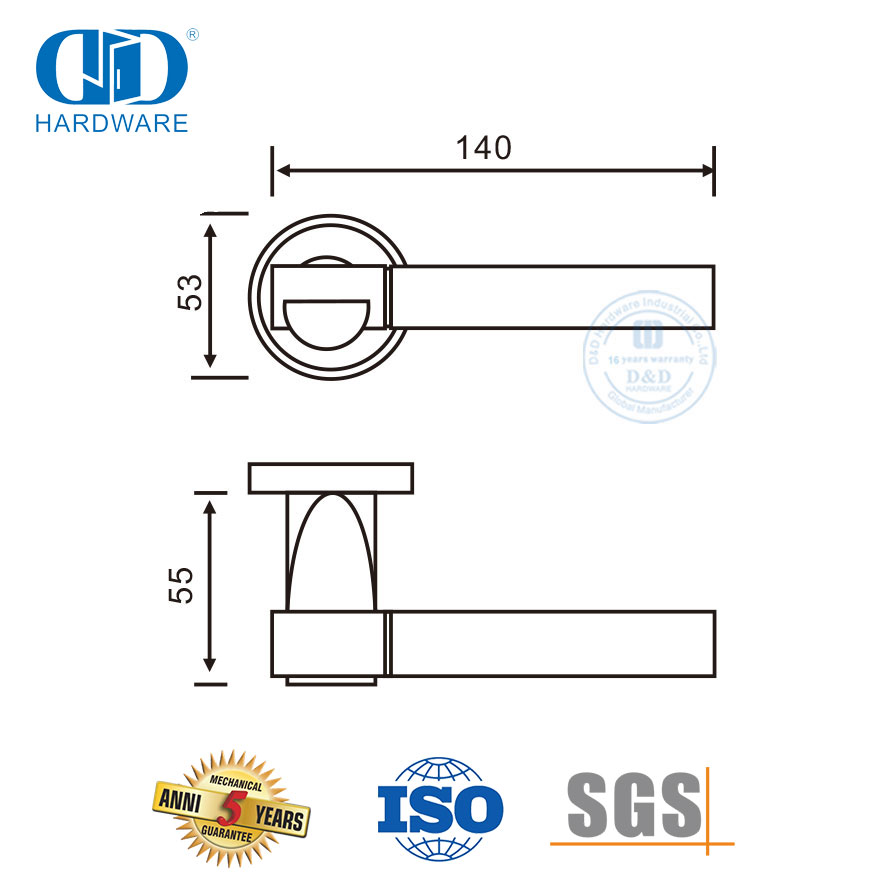 Quincaillerie de porte composite Poignées à levier tubulaires solides en acier inoxydable 304-DDSH018-SSS