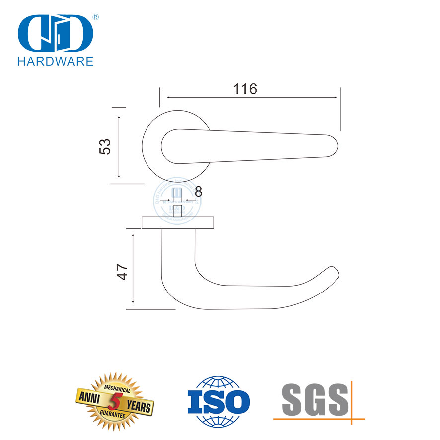 Poignée de porte à levier solide en acier inoxydable, norme européenne, pour cuisine-DDSH004-SSS