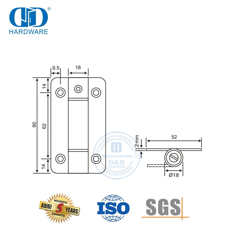 Charnière à manivelle en acier inoxydable pour quincaillerie de porte principale robuste-DDSS036
