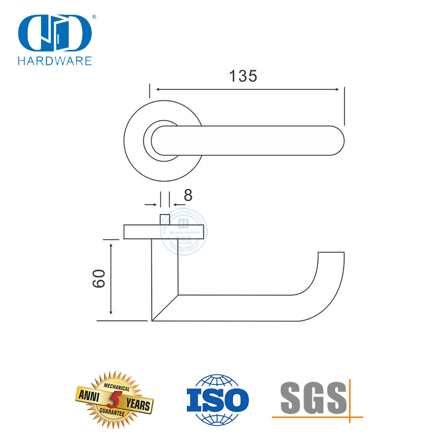 Ensemble de serrure à mortaise SUS 304, poignée de levier de porte avant pour bureau-DDTH018-SSS