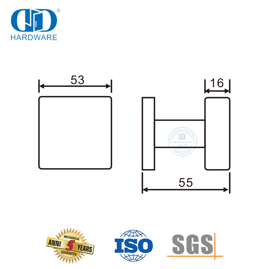 Poignée à levier de type bouton de forme carrée en acier inoxydable 304 pour porte d'entrée-DDTH030-SSS