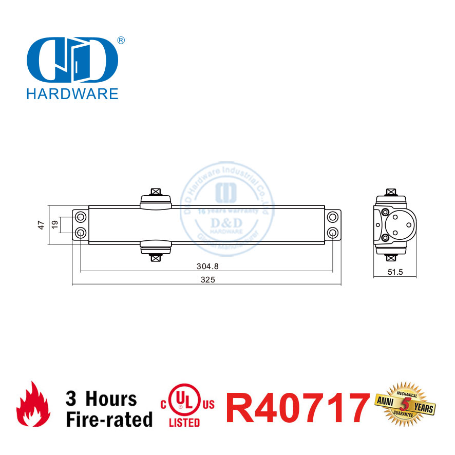 Haute qualité 150KG 1400mm robuste vitesse réglable ANSI UL certificat Certification porte coupe-feu Closer-DDDC042
