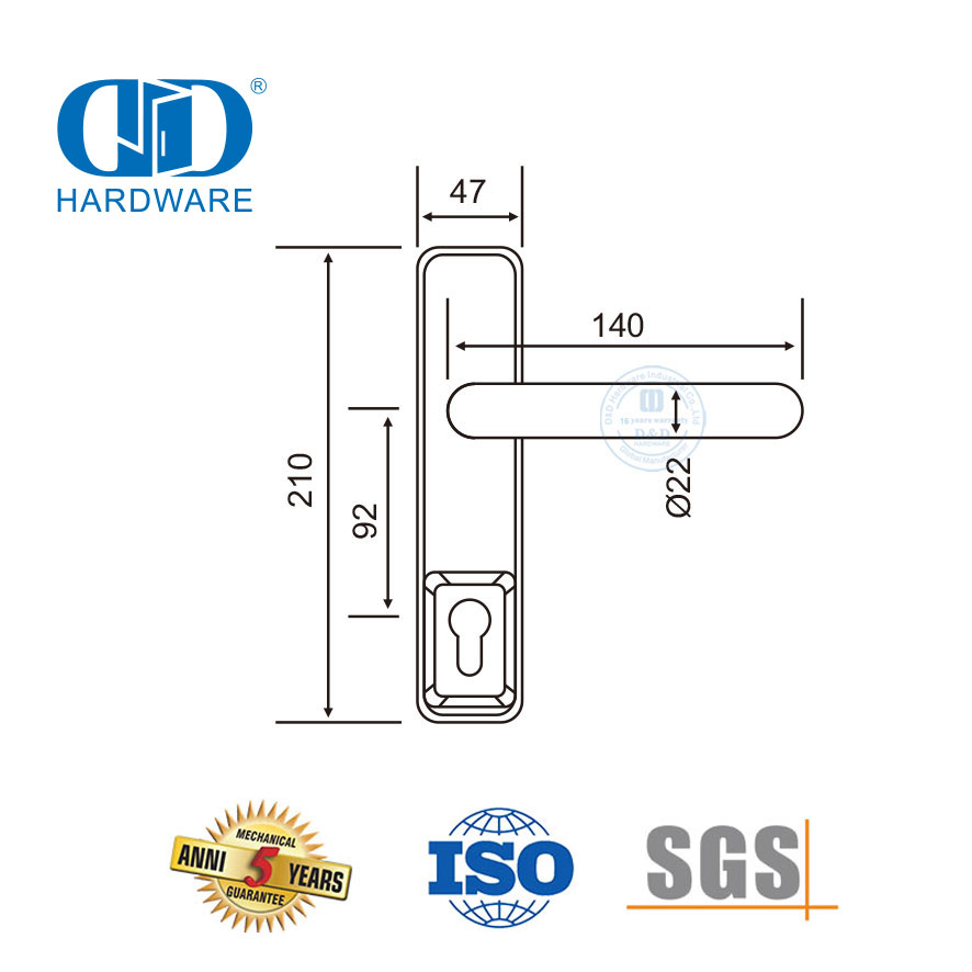 Garniture de levier d'écusson de serrure de porte à poignée affleurante en acier inoxydable-DDPD015-SSS