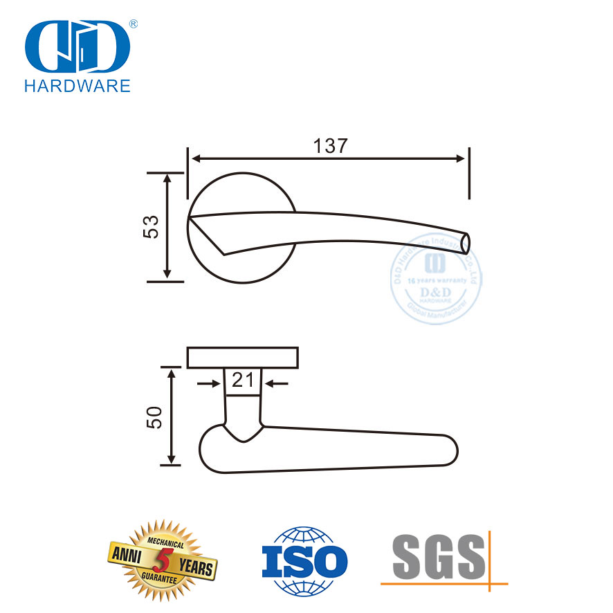 Poignée de porte interne à levier solide de type européen en acier inoxydable-DDSH043-SSS